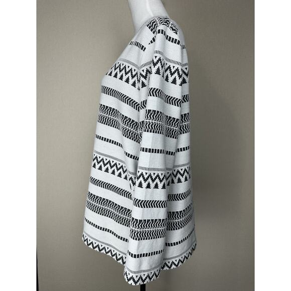 J.Jill Cotton Blend Sweater XL Black White Textured Stripe Boat Neck Fall Winter - Picture 7 of 15